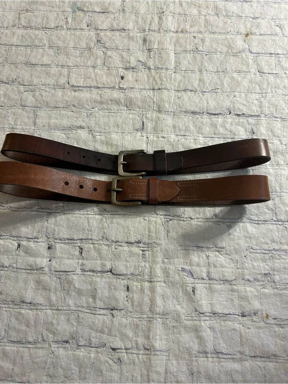 JOSEPH ABBOUD BROWN LEATHER ANTIQUE BUCKLE 36 & RUGGED BROWN RETRO LEATHER BELTS